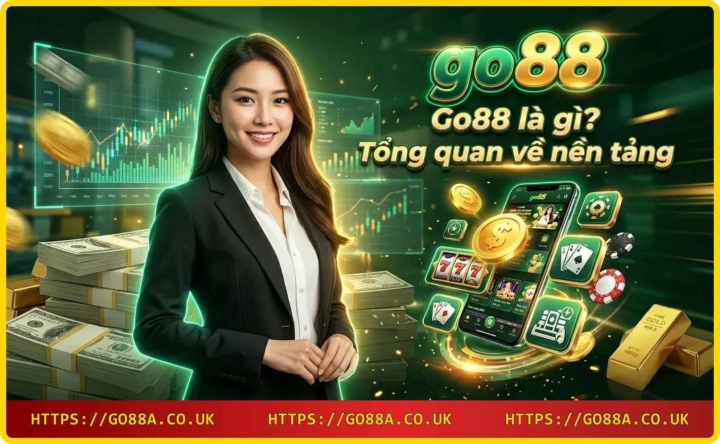 Giao diện Go88 trên điện thoại với các trò chơi casino và chip vàng